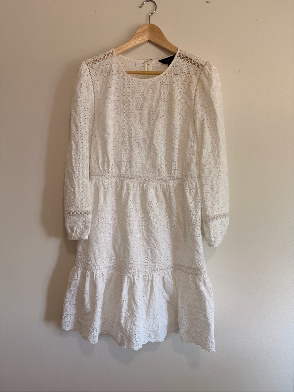 JCrew White Eyelet Long Sleeve Tiered Dress size 6